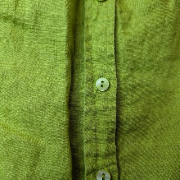 Vintage Tracy M. 100% Linen Lime Green Short Sleeve Collared Button Down Top 2XL - Picture 5 of 8